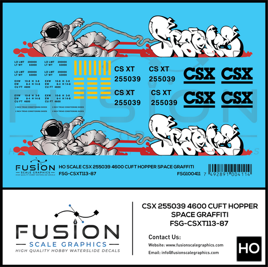 HO Scale CSX 255039 4600 CUFT Hopper Space Graffiti Decal Set