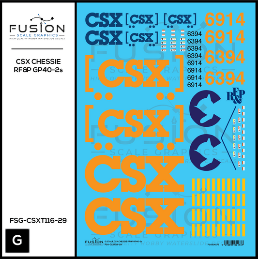 G 1:29 Scale CSX Chessie and RF&P  GP40-2 "Heritage" Locomotives Decal Set
