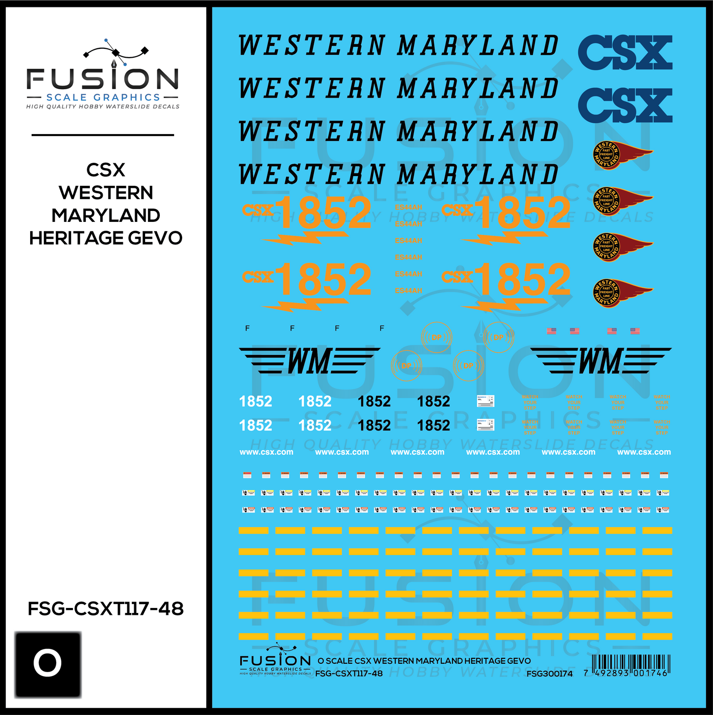 O Scale CSX Western Maryland Heritage GEVO Locomotive Decal Set