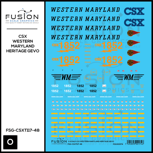 O Scale CSX Western Maryland Heritage GEVO Locomotive Decal Set