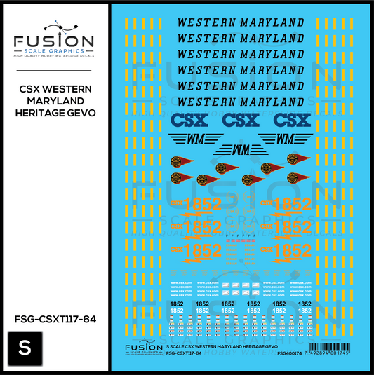 S Scale CSX 1852 W&M Western Maryland Heritage ES44AH Locomotive Decal Set