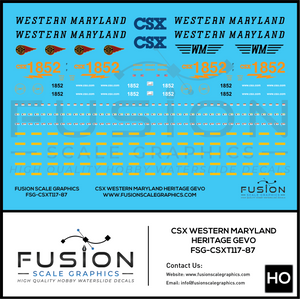 HO Scale CSX 1852 W&M Western Maryland Heritage ES44AH Locomotive Decal Set