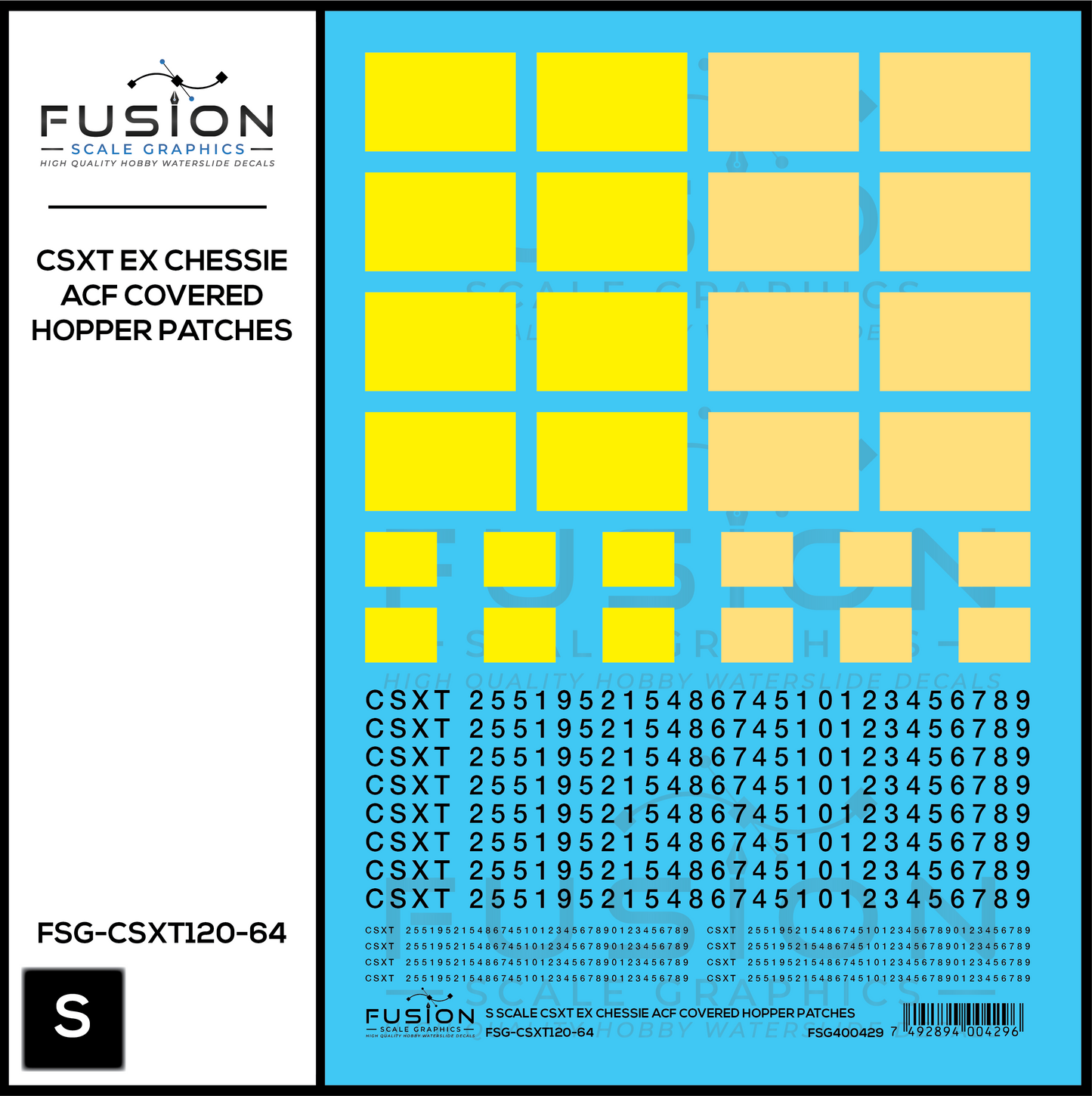 S Scale CSXT Ex Chessie ACF Covered Hopper Number Patching Decal Set