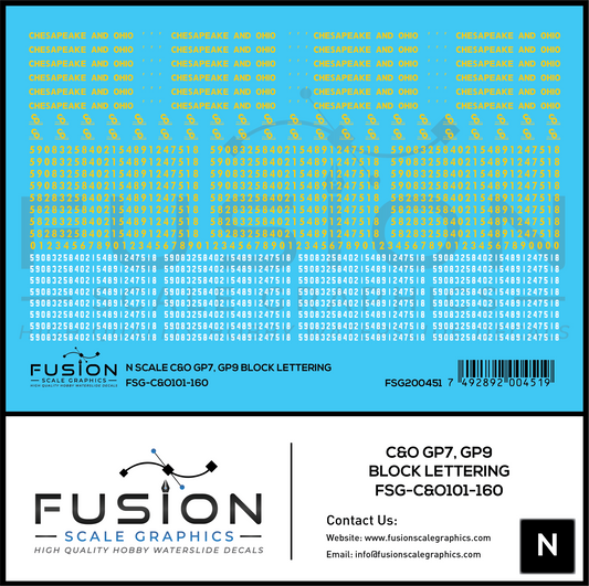 N Scale Chesapeake & Ohio EMD GP7, GP9 Locomotive Decal Set