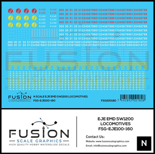 N Scale Elgin Joliet and Eastern EJE EMD SW1200 Locomotive Decal Set