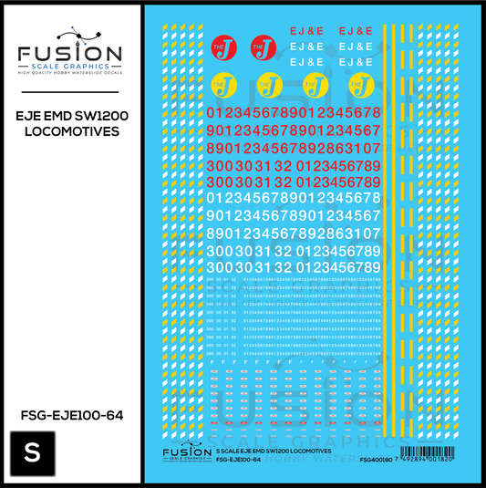 S Scale Elgin Joliet and Eastern EJE EMD SW1200 Locomotive Decal Set