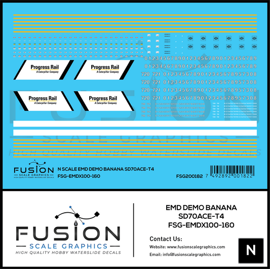 N Scale EMD Demo Banana SD70ACE-T4 Locomotive Decal Set