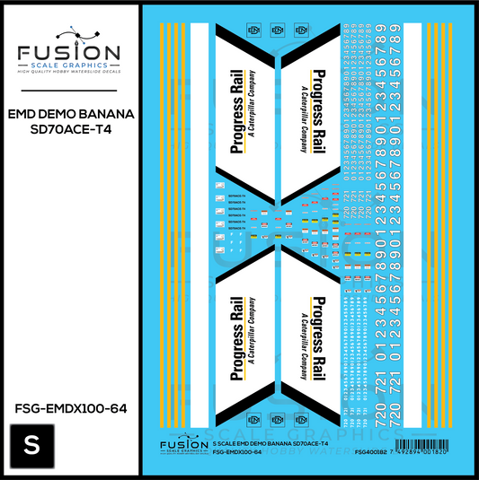 S Scale EMD Demo Banana SD70ACE-T4 Locomotive Decal Set