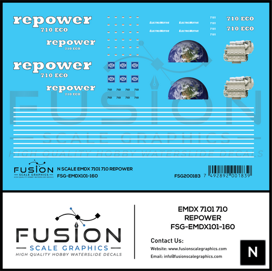 N Scale EMDX 7101 710 Repower Locomotive Decal Set