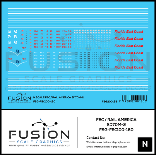 N Scale Florida East Coast/Rail America EMD SD70M-2 Locomotive Decal Set