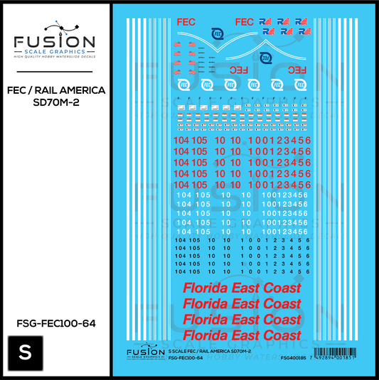 S Scale Florida East Coast/Rail America EMD SD70M-2 Locomotive Decal Set