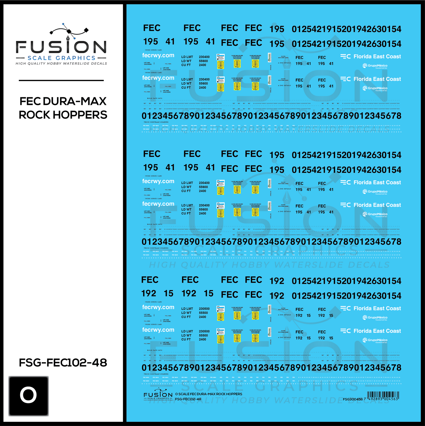 O Scale Florida East Coast Dura-Max Rock Hopper Cars Decal Set