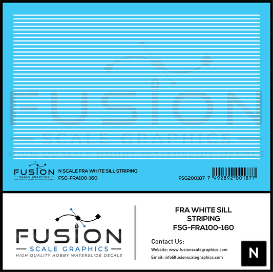 N Scale FRA White Safety Sill Striping Decal Set