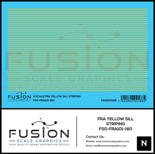 N Scale FRA Yellow Safety Sill Striping Decal Set