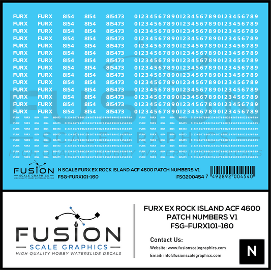 N Scale FURX Ex Rock Island Acf 4600 Patch Numbers V1 Decal Set