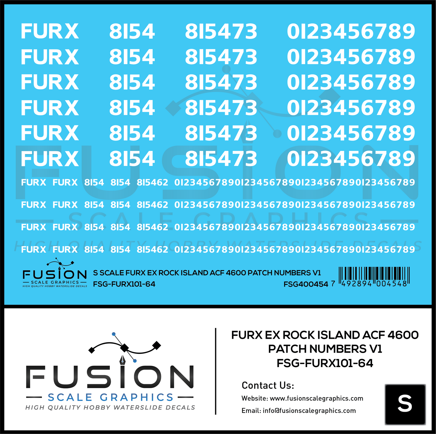 S Scale FURX Ex Rock Island Acf 4600 Patch Numbers V1 Decal Set