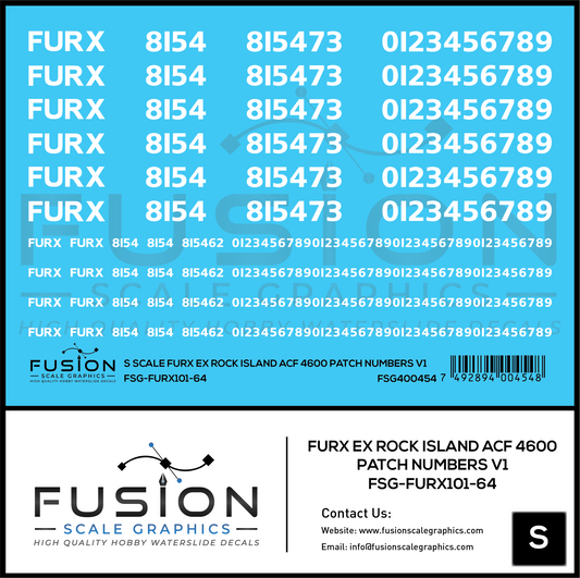 S Scale FURX Ex Rock Island Acf 4600 Patch Numbers V1 Decal Set