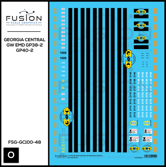 O Scale Georgia Central GW EMD GP38-2 & GP40-2 Locomotives Decal Set