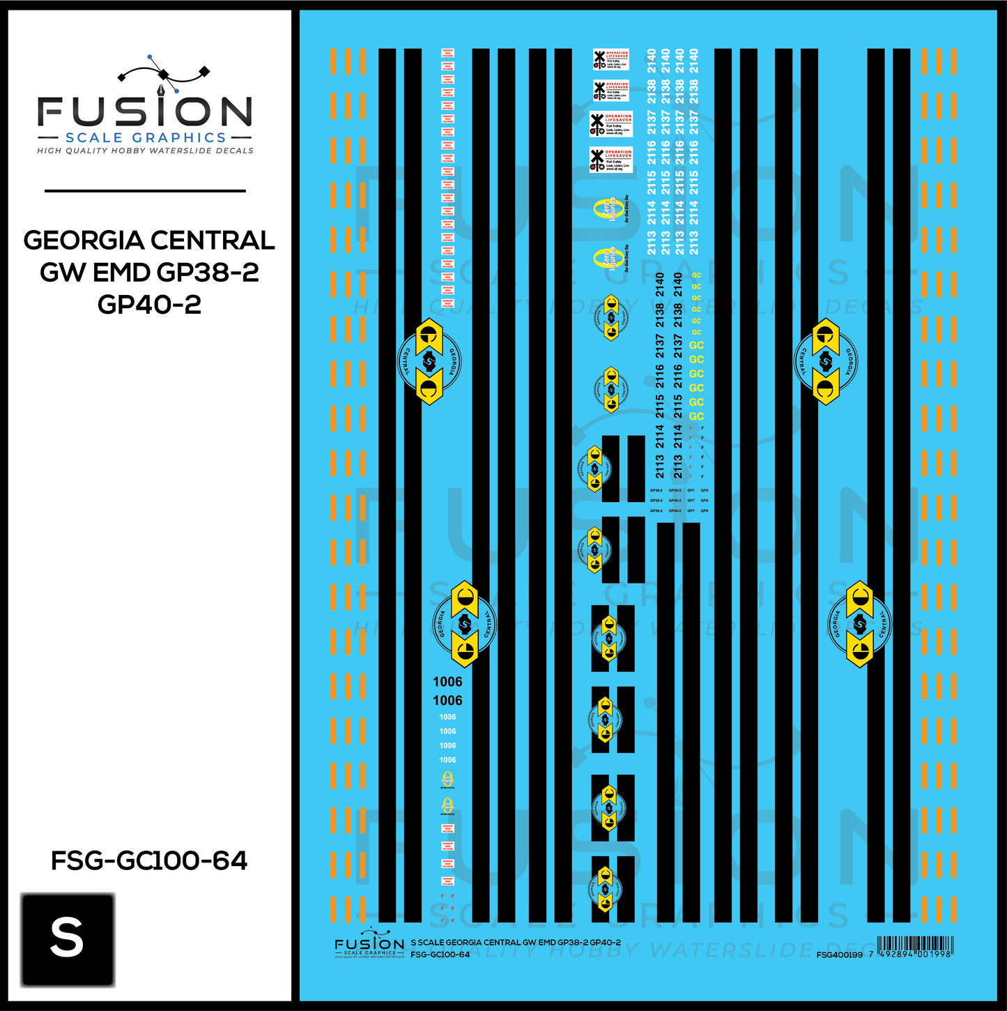 S Scale Georgia Central GW EMD GP38-2 & GP40-2 Locomotives Decal Set