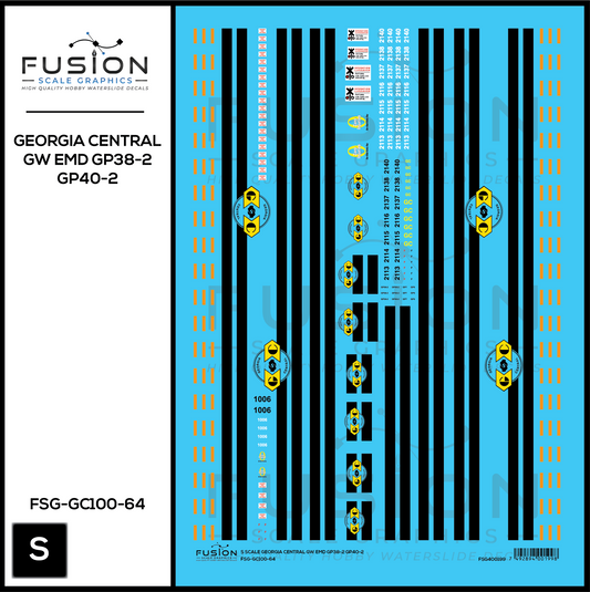 S Scale Georgia Central GW EMD GP38-2 & GP40-2 Locomotives Decal Set