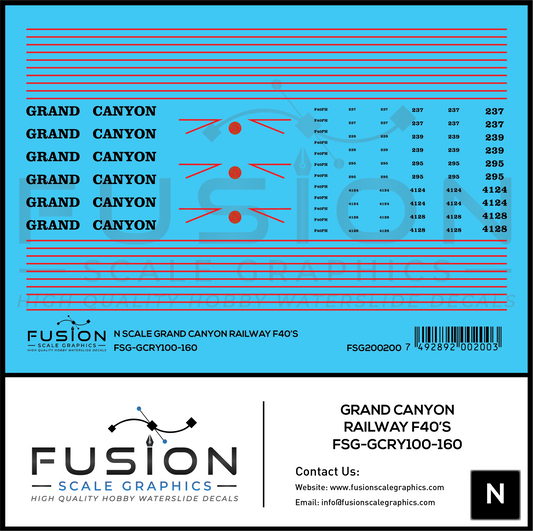 N Scale Grand Canyon Railway EMD F40PH Locomotives Decal Set
