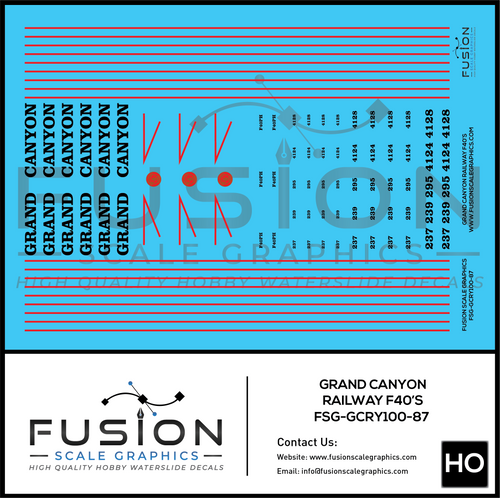 HO Scale Grand Canyon Railway EMD F40PH Locomotives Decal Set