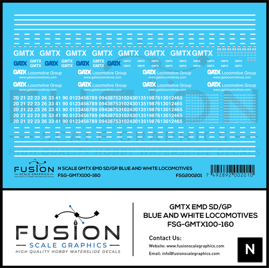 N Scale GMTX EMD SD/GP Blue and White Locomotives Decal Set