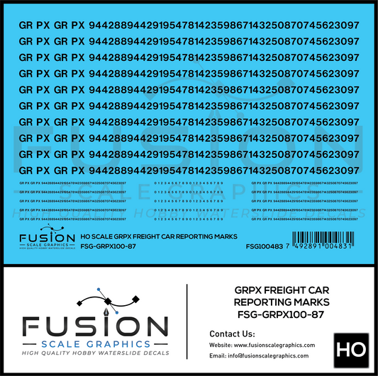 HO Scale GRPX Black Freight Car Reporting Marks Decal Set