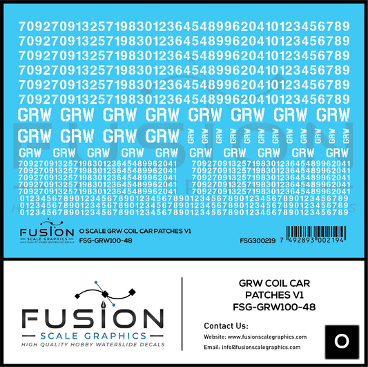 O Scale GRW Ex EJE Coil Cars Patch Decal Set