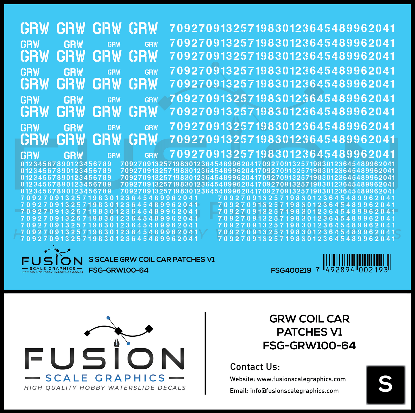 S Scale GRW Ex EJE Coil Cars Patch Decal Set
