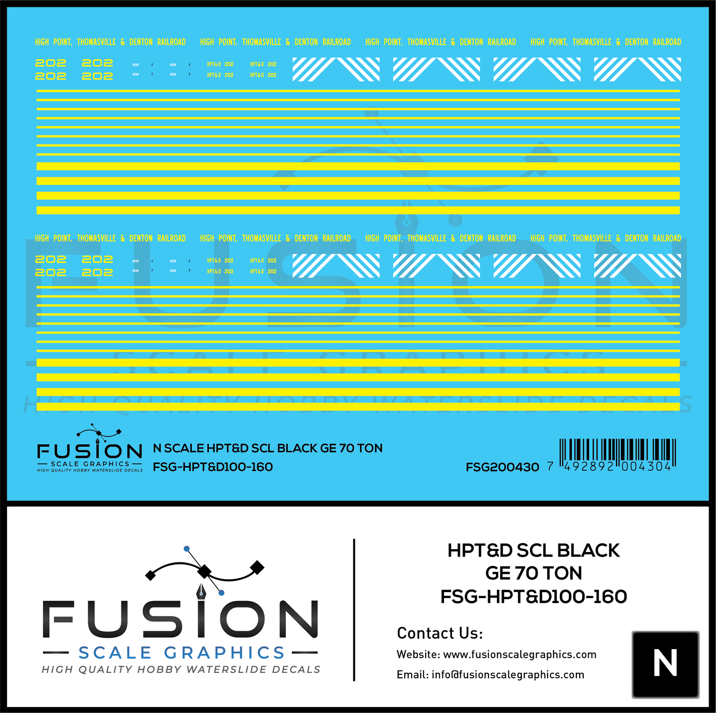 N Scale High Point Thomasville & Denton Railroad SCL Black GE 70 Ton Switcher Locomotive Decal Set