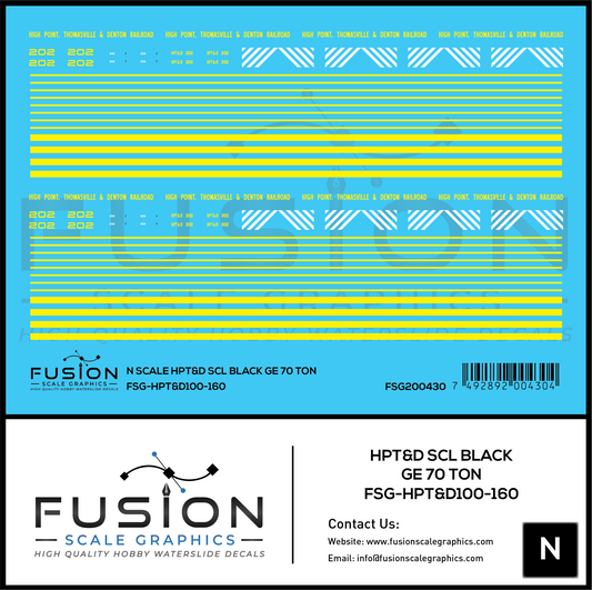 N Scale High Point Thomasville & Denton Railroad SCL Black GE 70 Ton Switcher Locomotive Decal Set