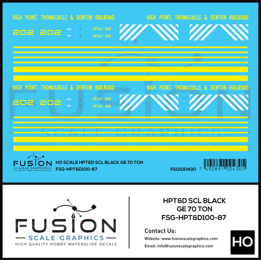 HO Scale High Point Thomasville & Denton Railroad SCL Black GE 70 Ton Switcher Locomotive Decal Set