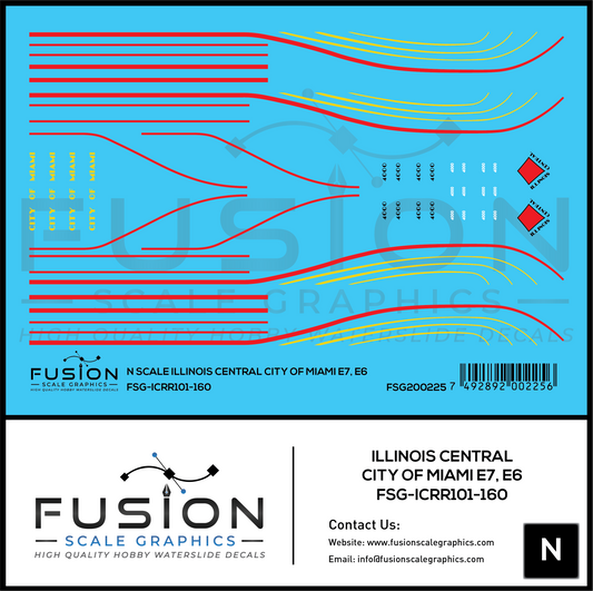 N Scale Illinois Central City of Miami EMD E6 Locomotive Decal Set