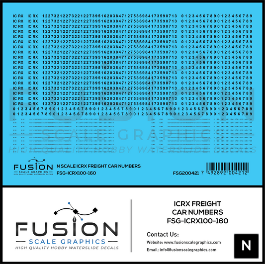 N Scale ICRX Freight Car Numbers Decal Set