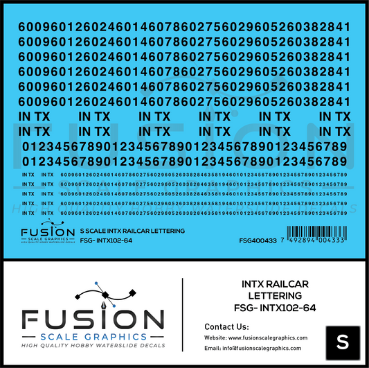 S Scale INTX Railcar Lettering Decal Set