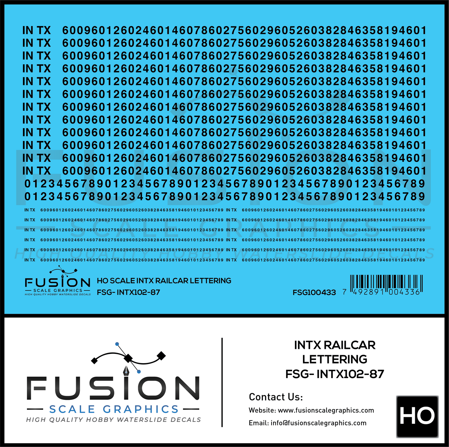 HO Scale INTX Railcar Lettering Decal Set