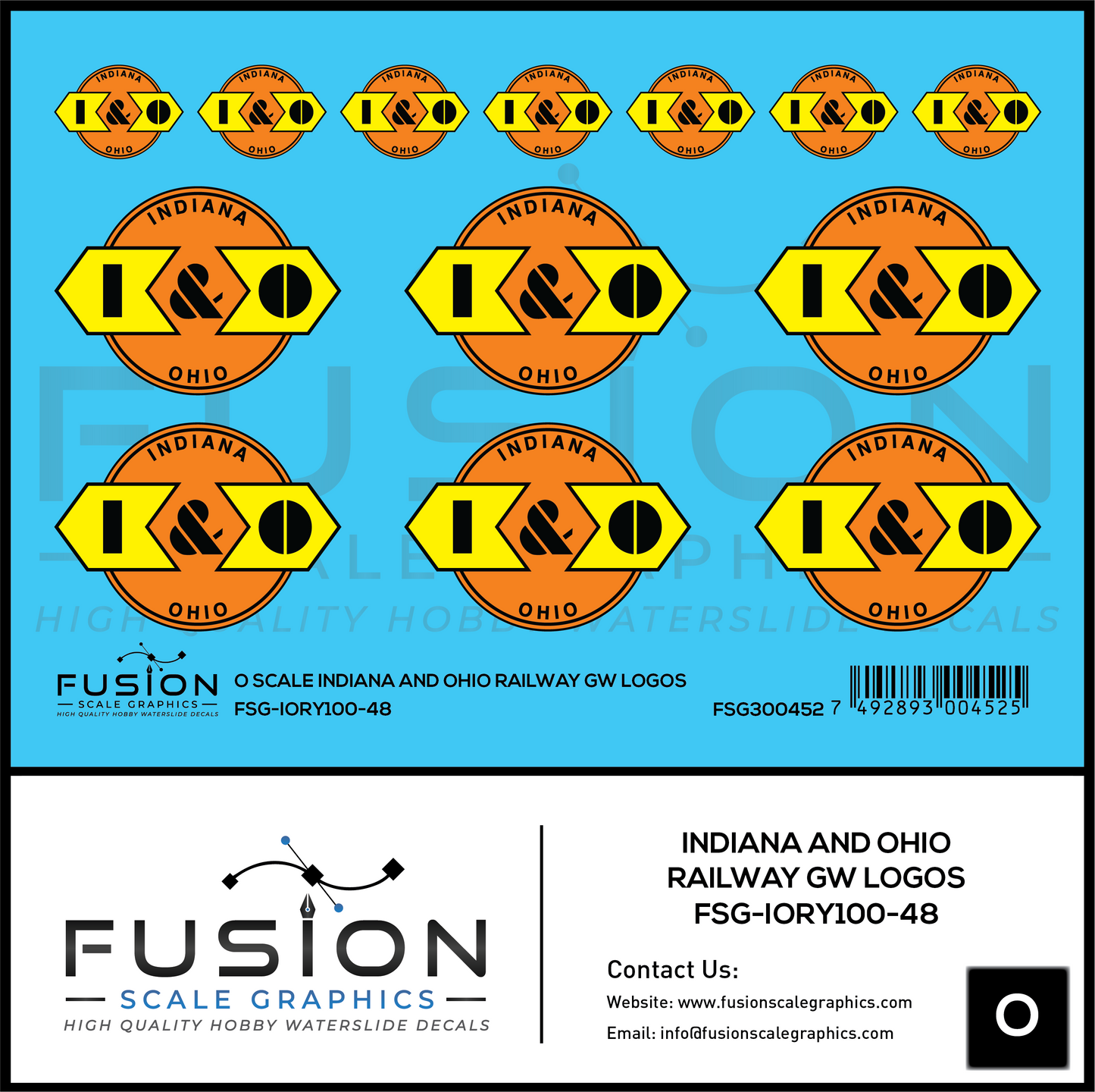 O Scale Indiana and Ohio Railway GW Railroad Logos Decal Set