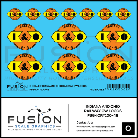 O Scale Indiana and Ohio Railway GW Railroad Logos Decal Set