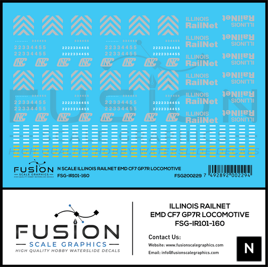 N Scale Illinois Railnet EMD CF7 GP7R Locomotive Decal Set