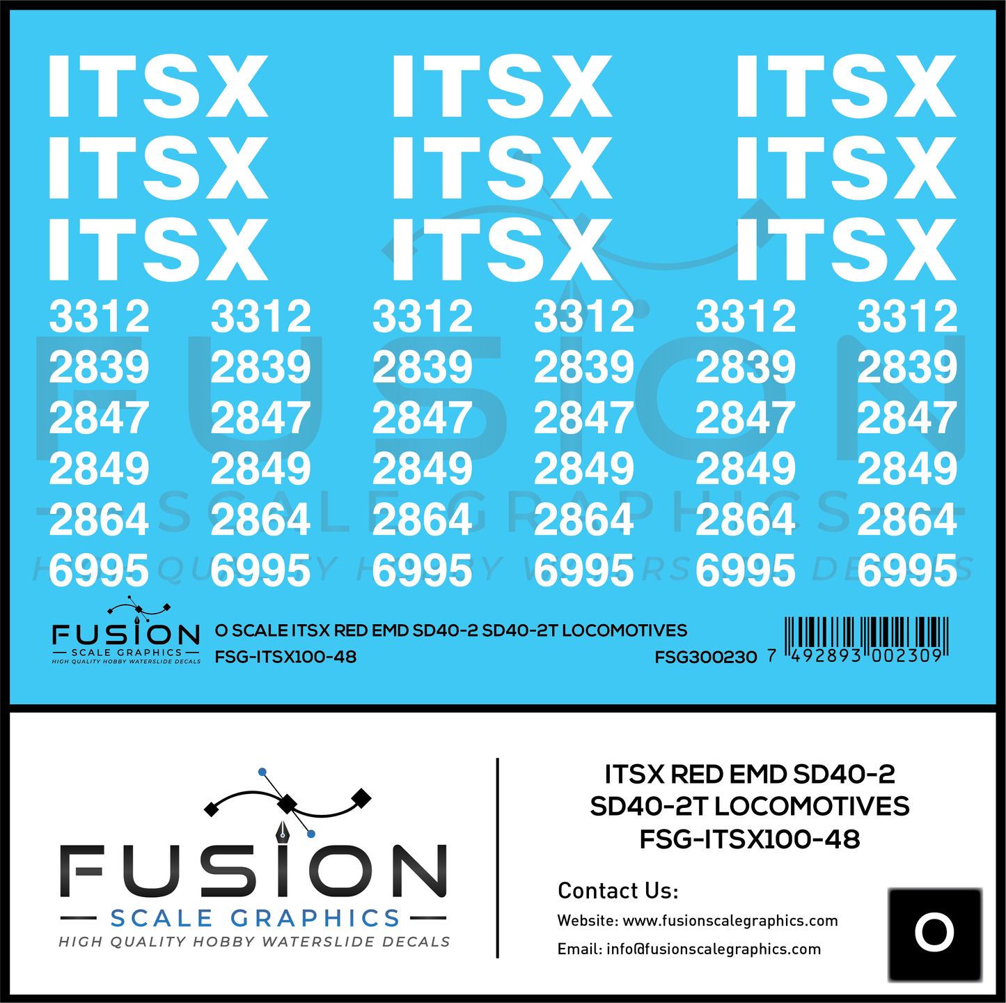 O Scale ITSX Red EMD SD40-2 / SD40-2T Locomotives Decal Set