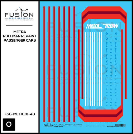 O Scale Metra Pullman Repaint Passenger Cars Decal Set