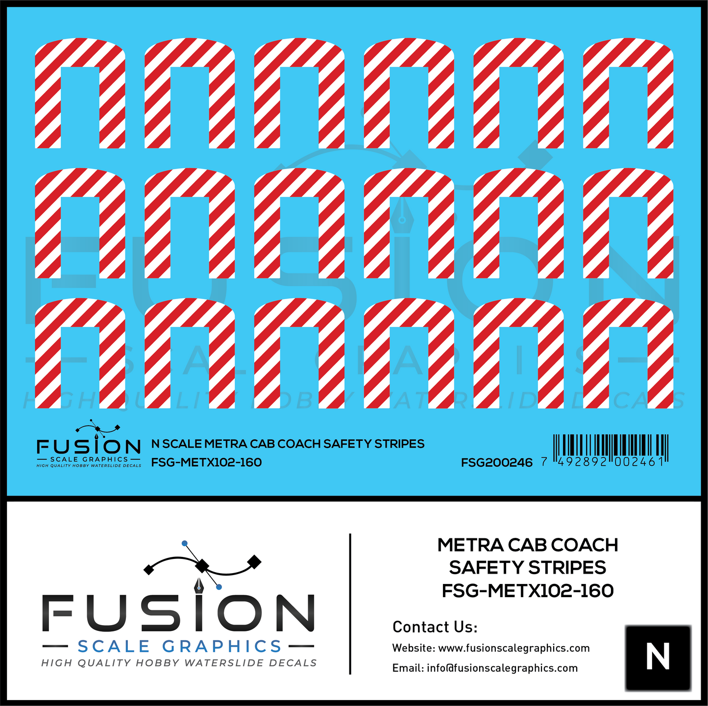 N Scale Metra Cab Coach Safety Stripes Decal Set