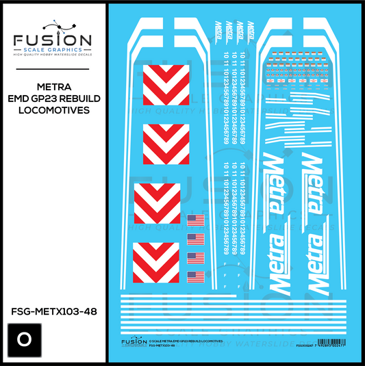 O Scale Metra EMD GP23 Rebuild Locomotives Decal Set