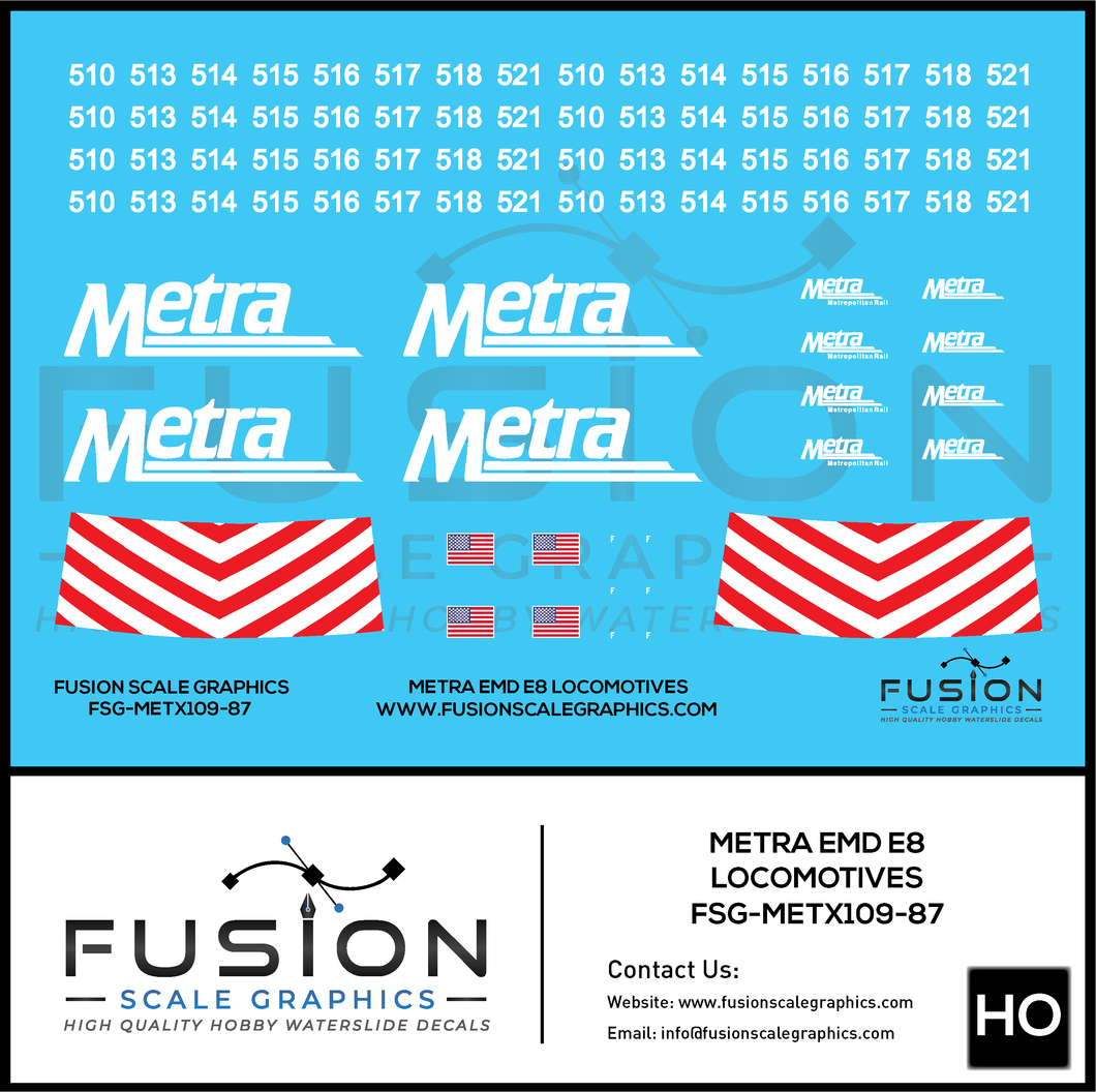 HO Scale Metra EMD E8 Locomotives Decal Set