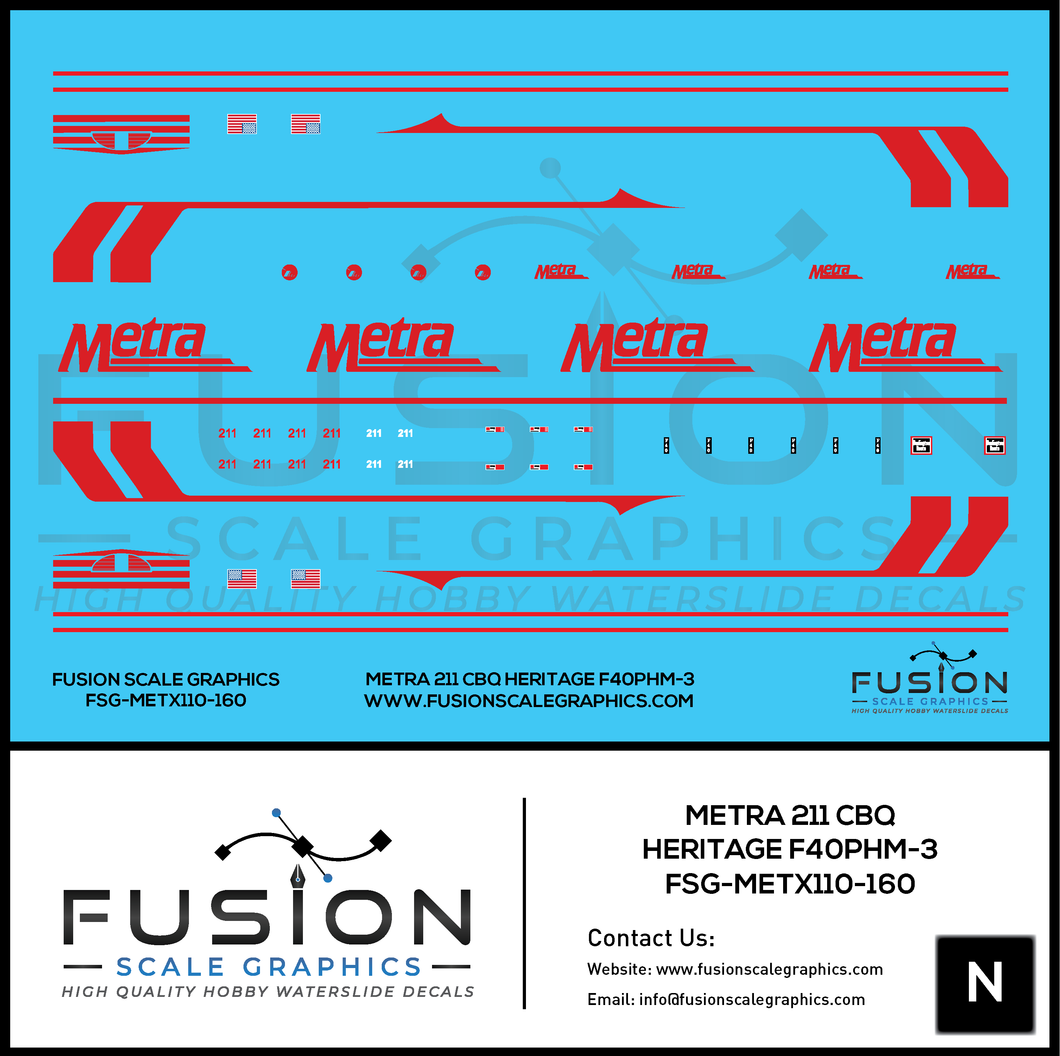 N Scale Metra EMD F40PHM-3 211 CB&Q Heritage Locomotive Decal Set