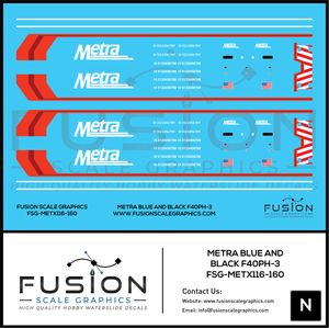 N Scale Metra F40PH-3 Blue & Black Locomotive Decal Set