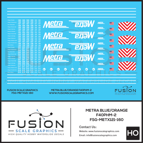 N Scale Metra EMD F40PHM-2 Blue Locomotives Decal Set