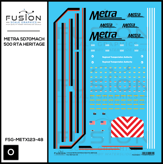O Scale Metra SD70MACH 500 RTA Heritage Locomotive Decal Set