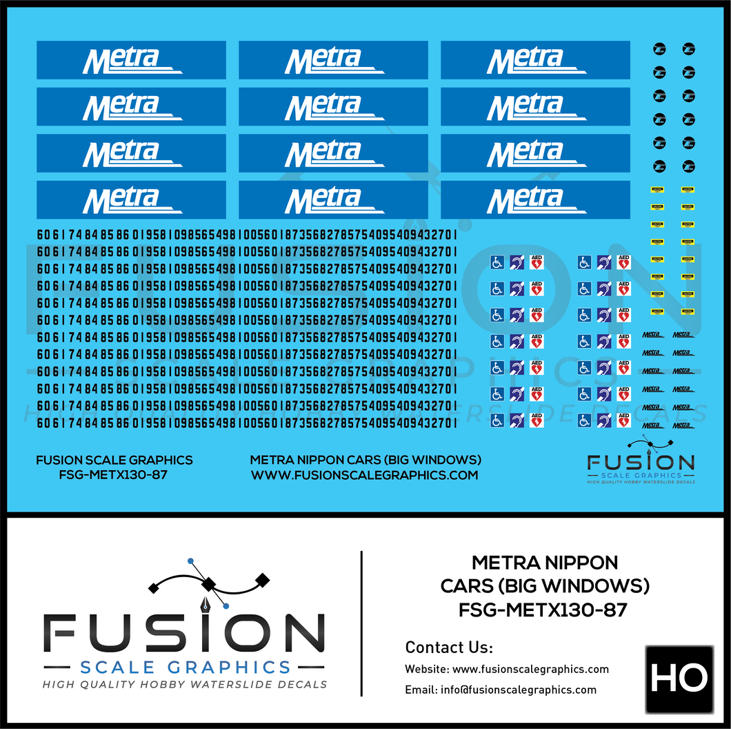 HO Scale Metra Nippon Sharyo Bilevel Passenger Car Decal Set